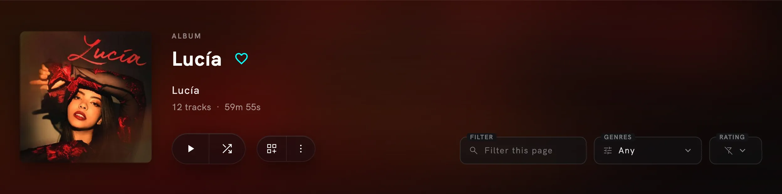 Browse header with control buttons and filters